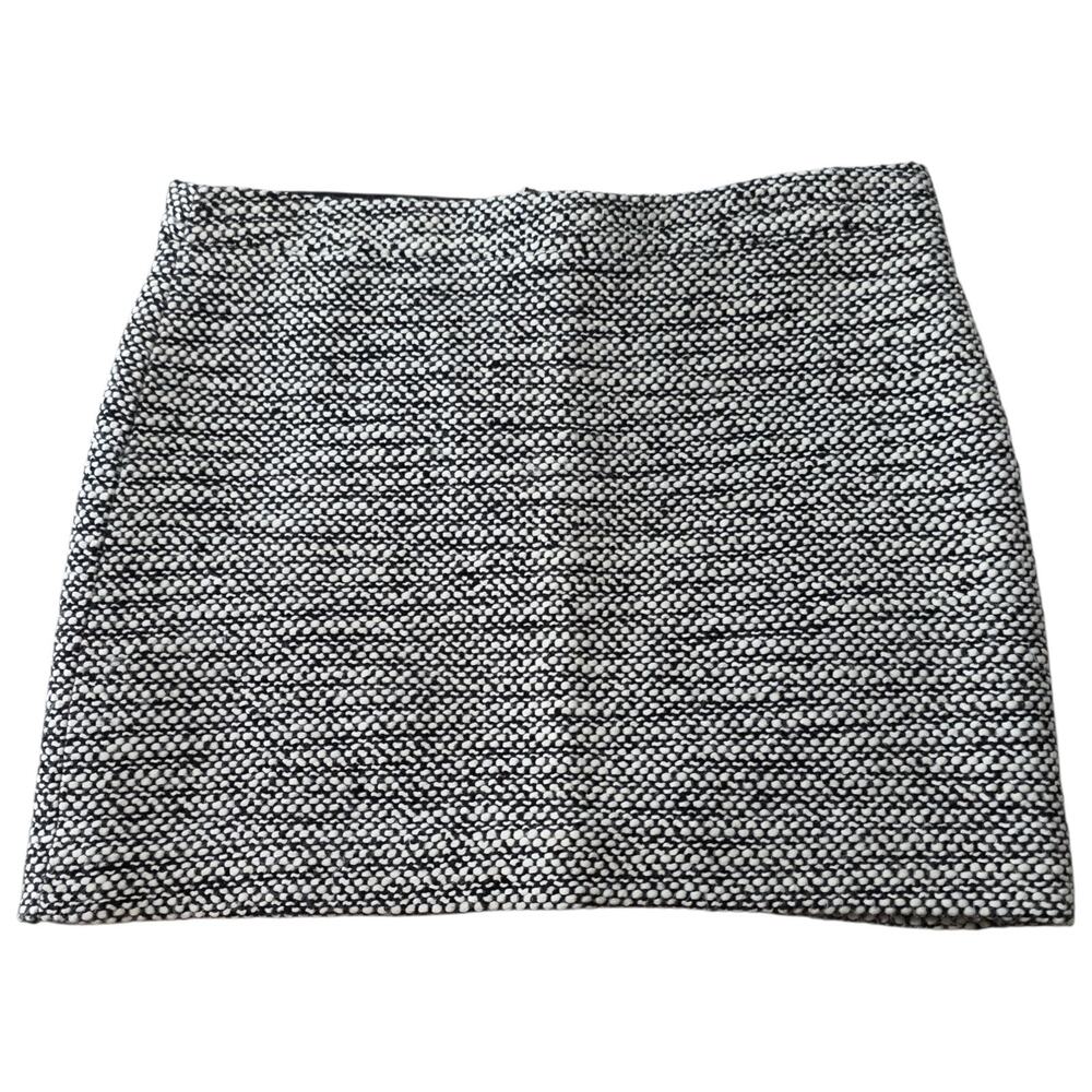 J. Crew Wool Blend Boucle Tweed Black Ivory Off White Mini Skirt Size 10